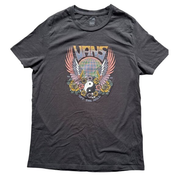 Vans X-Large Graphic Tee Yin Yang Wings Floral Design Black Short Sleeve Cotton - Picture 1 of 6